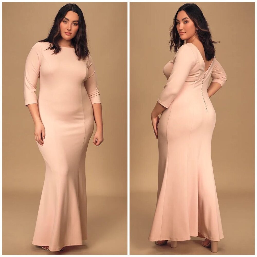 🌟NWT Glamour Galore Blush‎ Pink Button Back Maxi Dress Womens Large